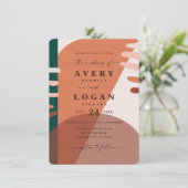 Modern Boho Terracotta Abstracte Shapes Wedding Kaart (Staand voorkant)