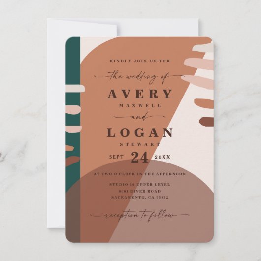 Modern Boho Terracotta Abstracte Shapes Wedding Kaart (Voorkant)