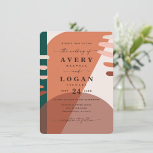 Modern Boho Terracotta Abstracte Shapes Wedding Kaart