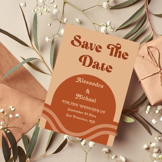 Modern Boho Terracotta Arch Wedding Save The Date