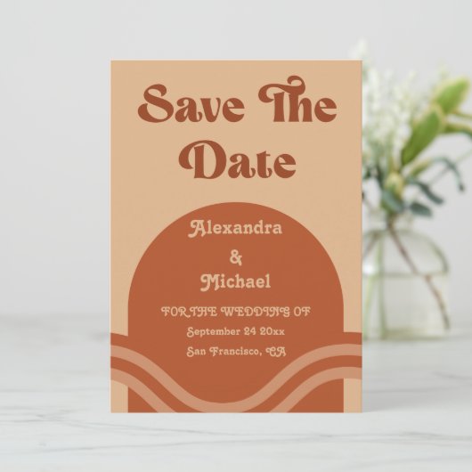 Modern Boho Terracotta Arch Wedding Save The Date (Staand voorkant)