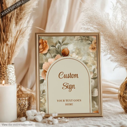 Modern Boho Terracotta Beige Olive Floral Custom Poster