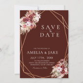 Modern Boho Terracotta Floral Photo Save The Date (Voorkant)