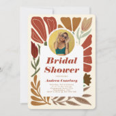 Modern Boho Terracotta Floral Vrijgezellenfeest Fo Kaart (Voorkant)