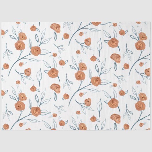 Modern BOHO Terracotta Floral Waterverf Blue Leaf Tissuepapier (Voorkant)