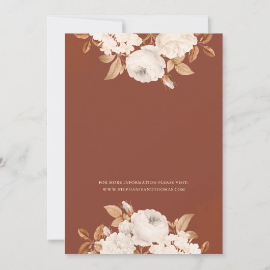 Modern Boho Terracotta Floral Wedding Invitation Kaart (Achterkant)