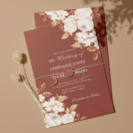 Modern Boho Terracotta Floral Wedding Invitation Kaart
