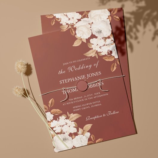 Modern Boho Terracotta Floral Wedding Invitation Kaart