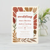 Modern Boho Terracotta Herfst Floral Wedding Kaart (Staand voorkant)
