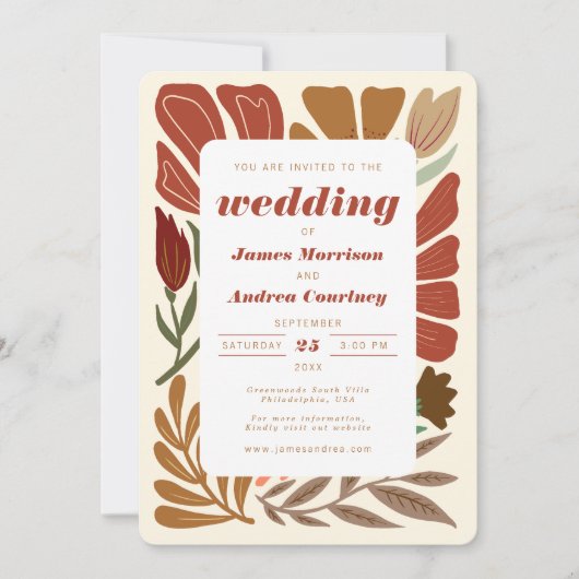 Modern Boho Terracotta Herfst Floral Wedding Kaart (Voorkant)