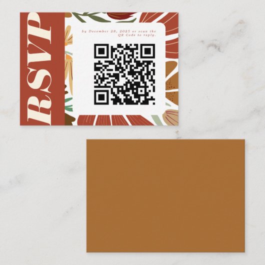 Modern Boho Terracotta Herfst Floral Wedding RSVP Informatiekaartje (Voorkant / Achterkant)