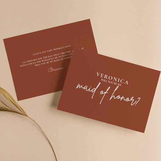 Modern Boho Terracotta Maid of Honor proposal Kaar