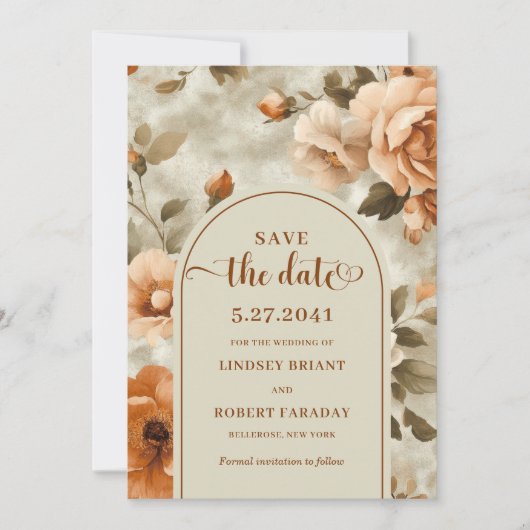 Modern Boho Terracotta Olive Floral Save The Date Kaart (Voorkant)