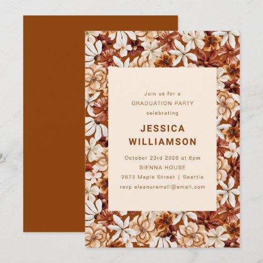 Modern Boho Terracotta Wildflower Afstuderen Kaart (Voorkant / Achterkant)