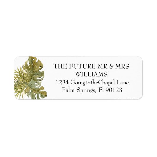 Modern Boho Tropical Leaves Dried Palm Wedding Etiket (Voorkant)