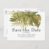 Modern Boho Tropical Leaves Save the Dare Aankondigingskaart (Voorkant / Achterkant)