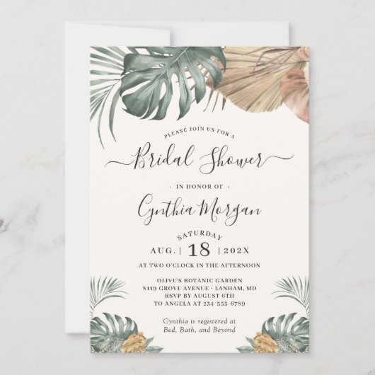Modern Boho Tropical Monstera Leaf Vrijgezellenfee Kaart (Voorkant)