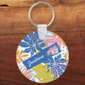 Modern Boho Tropical Oerwoud Palm Leaves Sleutelhanger (Voorkant)