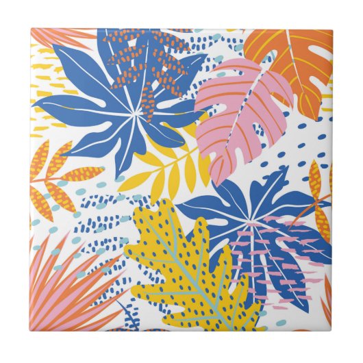 Modern Boho Tropical Oerwoud Palm Leaves Tegeltje (Voorkant)