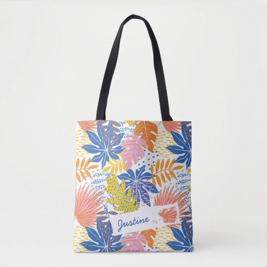 Modern Boho Tropical Palm laat aangepaste Tote Bag (Voorkant)