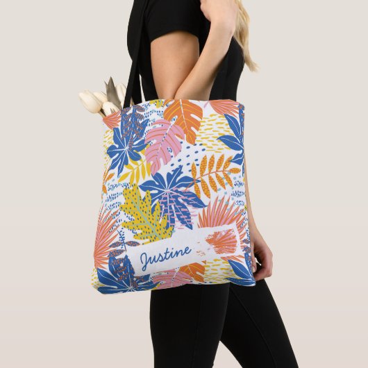 Modern Boho Tropical Palm laat aangepaste Tote Bag (Dichtbij)