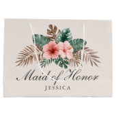 Modern Boho Tropisch gebladerte Maid of Honor Groot Cadeauzakje (Achterkant)