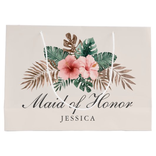 Modern Boho Tropisch gebladerte Maid of Honor Groot Cadeauzakje (Achterkant)