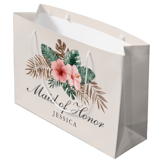 Modern Boho Tropisch gebladerte Maid of Honor Groot Cadeauzakje (Achterkant Gekanteld)