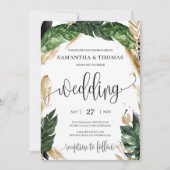 Modern Boho tropisch groen laat gouden bruiloft Kaart (Voorkant)