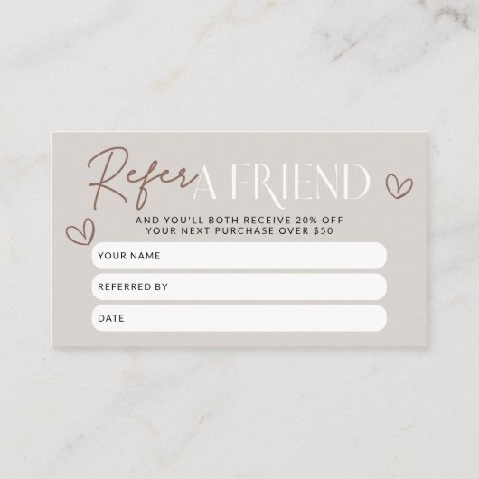 Modern Boho Verwijs Een Vriend Korting Coupon Kaar Aanbevelingskaartje (Achterkant)