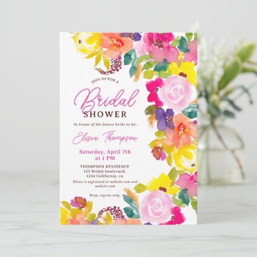 Modern boho vet bloemen script vrijgezellenfeest kaart (Staand voorkant)