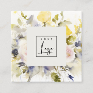 Modern Boho Vinatge Kleurrijk Roos Bloemen Logo Vierkante Visitekaartje