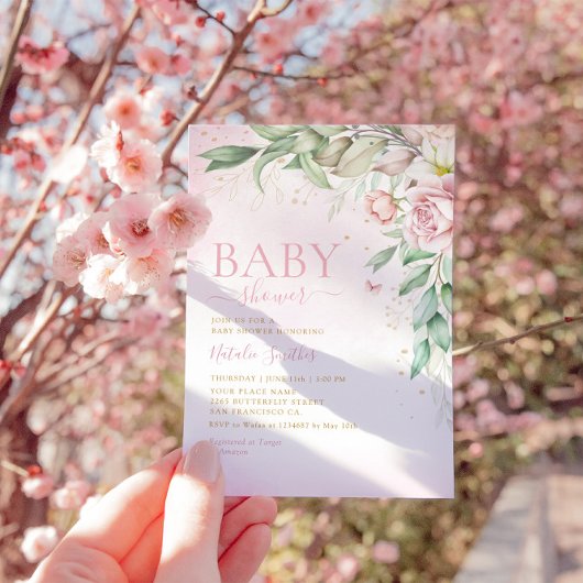 Modern Boho Waterverf Bloemen Meisje Baby shower Kaart