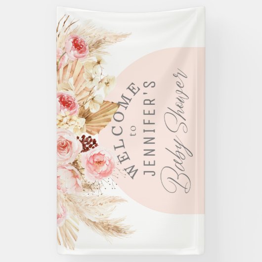 Modern boho waterverf bloemenhuis baby shower welk spandoek (Verticaal)