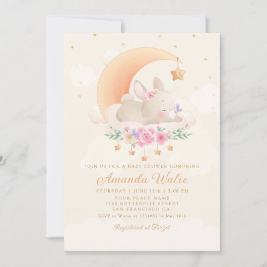 Modern Boho Waterverf Bunny Baby shower Kaart (Voorkant)