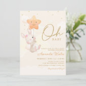 Modern Boho Waterverf Cute Bunny Girl Baby shower Kaart (Staand voorkant)