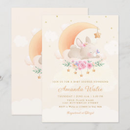 Modern Boho Waterverf Cute Bunny Girl Baby shower Kaart