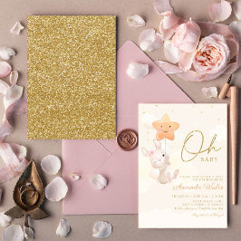 Modern Boho Waterverf Cute Bunny Girl Baby shower Kaart