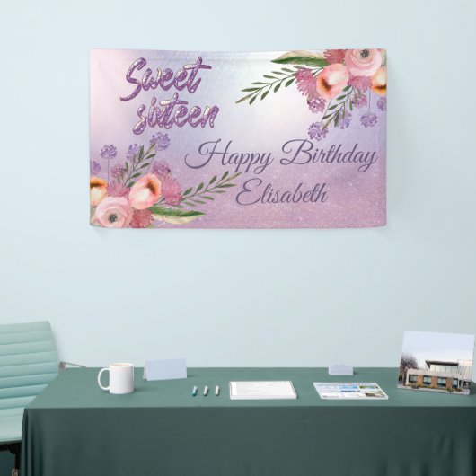 Modern boho waterverf floral zoete 16 party bann spandoek (Beurs)