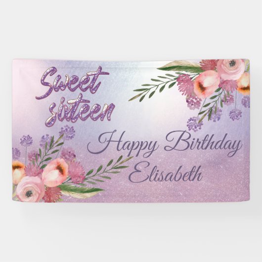 Modern boho waterverf floral zoete 16 party bann spandoek (Horizontaal)