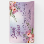 Modern boho waterverf floral zoete 16 party bann spandoek (Verticaal)