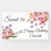 Modern boho waterverf floral zoete 16 party spandoek (Horizontaal)