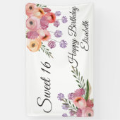 Modern boho waterverf floral zoete 16 party spandoek (Verticaal)