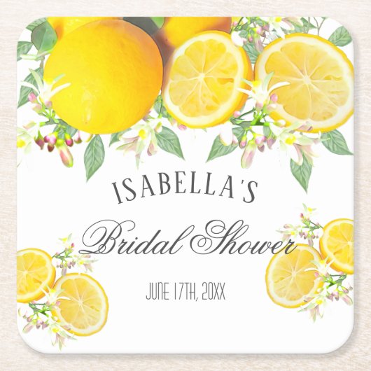 Modern Boho Waterverf Lemon Summer Vrijgezellenfee Kartonnen Onderzetters (Voorkant)