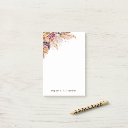 Modern Boho Waterverf Pampas Grass Post-it Notes (Op bureau)