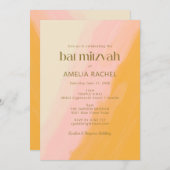 Modern Boho Waterverf Pink Yellow Bat Mitzvah Kaart (Voorkant / Achterkant)