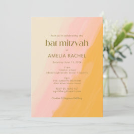 Modern Boho Waterverf Pink Yellow Bat Mitzvah Kaart