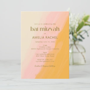 Modern Boho Waterverf Pink Yellow Bat Mitzvah Kaart