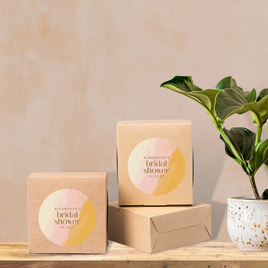 Modern Boho Waterverf Roze Geel Vrijgezellenfeest Ronde Sticker