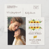 Modern Boho Waterverf Sunflower Save the Date Aankondigingskaart (Voorkant / Achterkant)